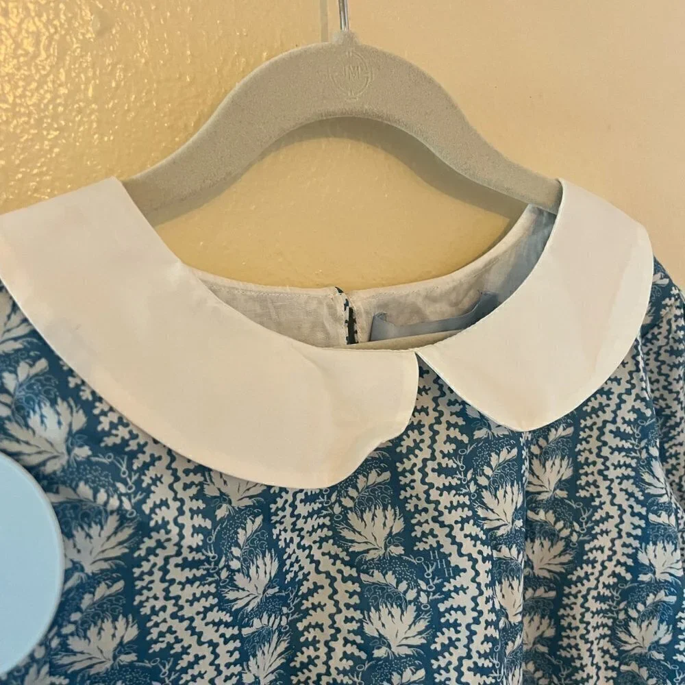 Hill House The Tiny Lottie Dress Blue Linear Floral